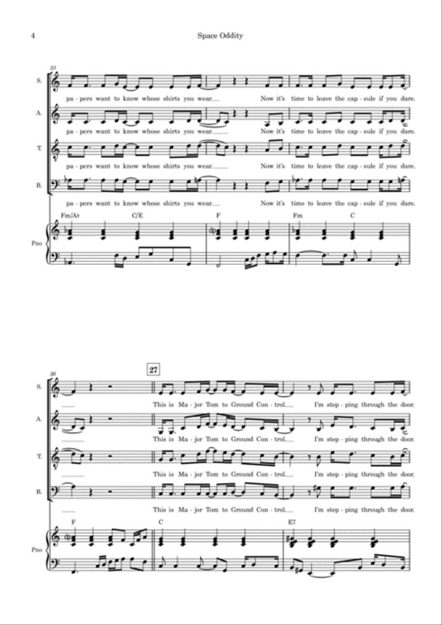 Space Oddity (arr. Tim Allen) - Full Score by David Bowie Choir - Digital Sheet Music page 4