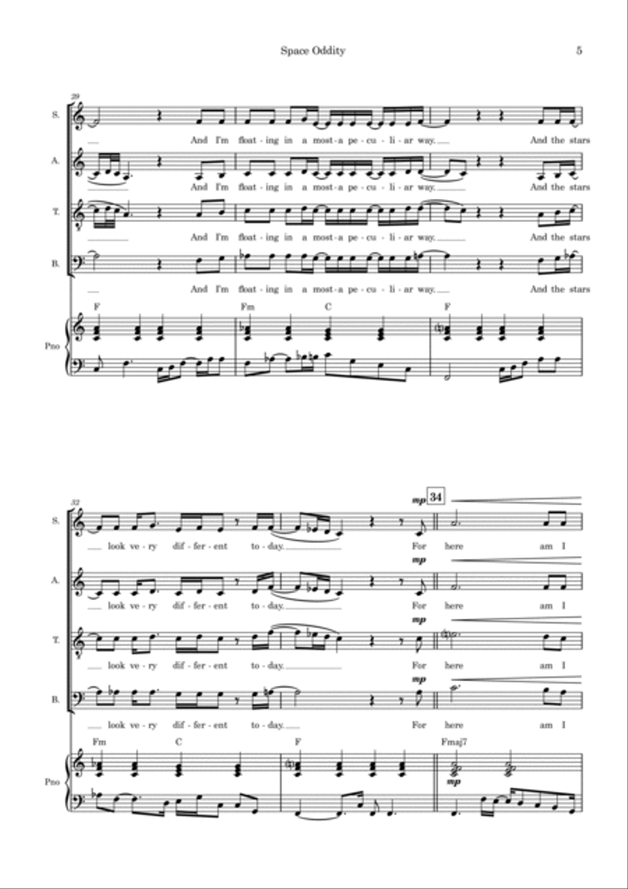 Space Oddity (arr. Tim Allen) - Full Score by David Bowie Choir - Digital Sheet Music page 5