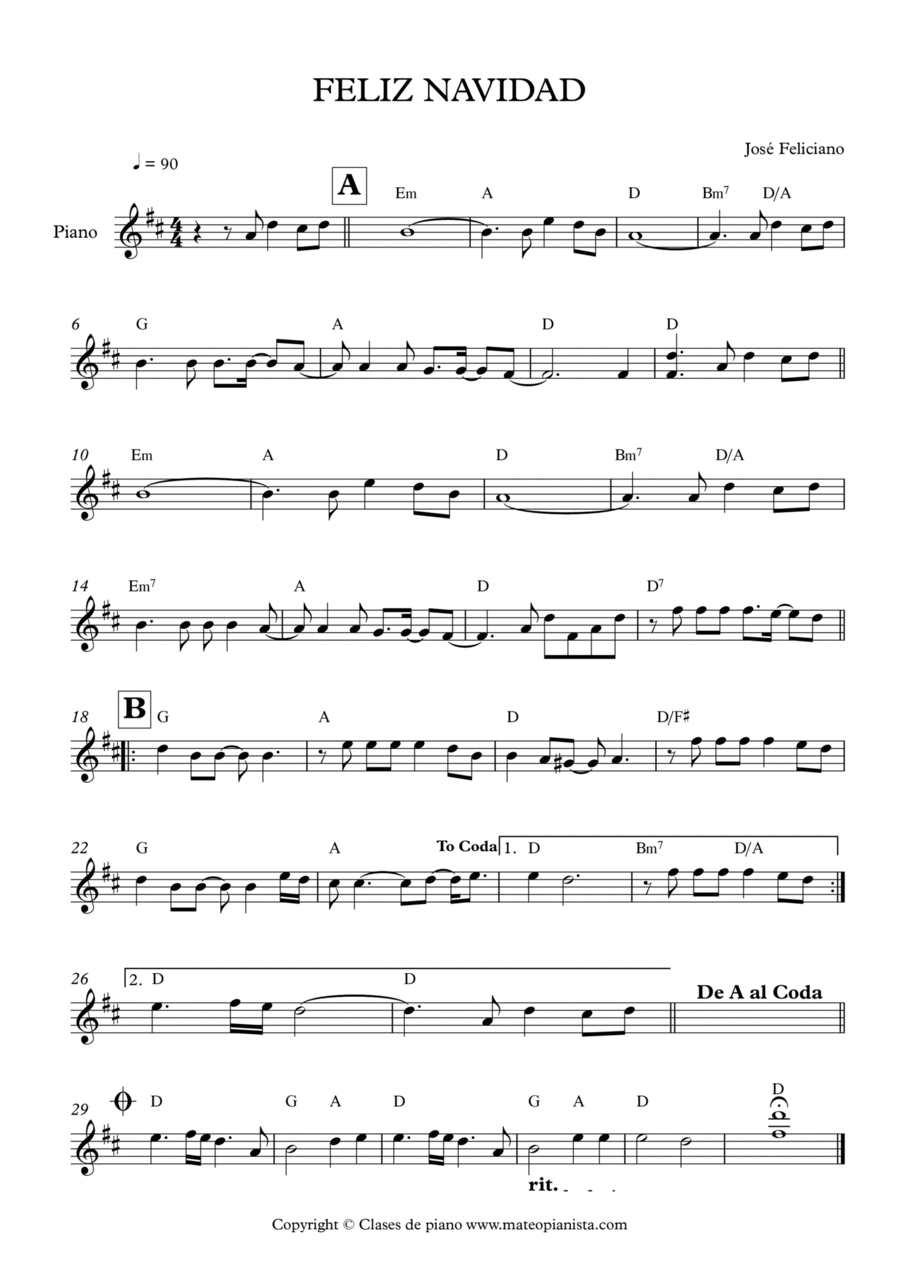 Feliz Navidad Piano Solo scores gallery preview page 1
