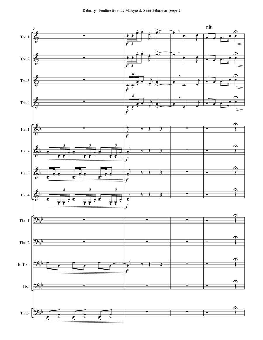 Fanfare from Le Martyre de Saint Sébastien for Brass Choir and Timpani Brass Ensemble scores gallery preview page 2
