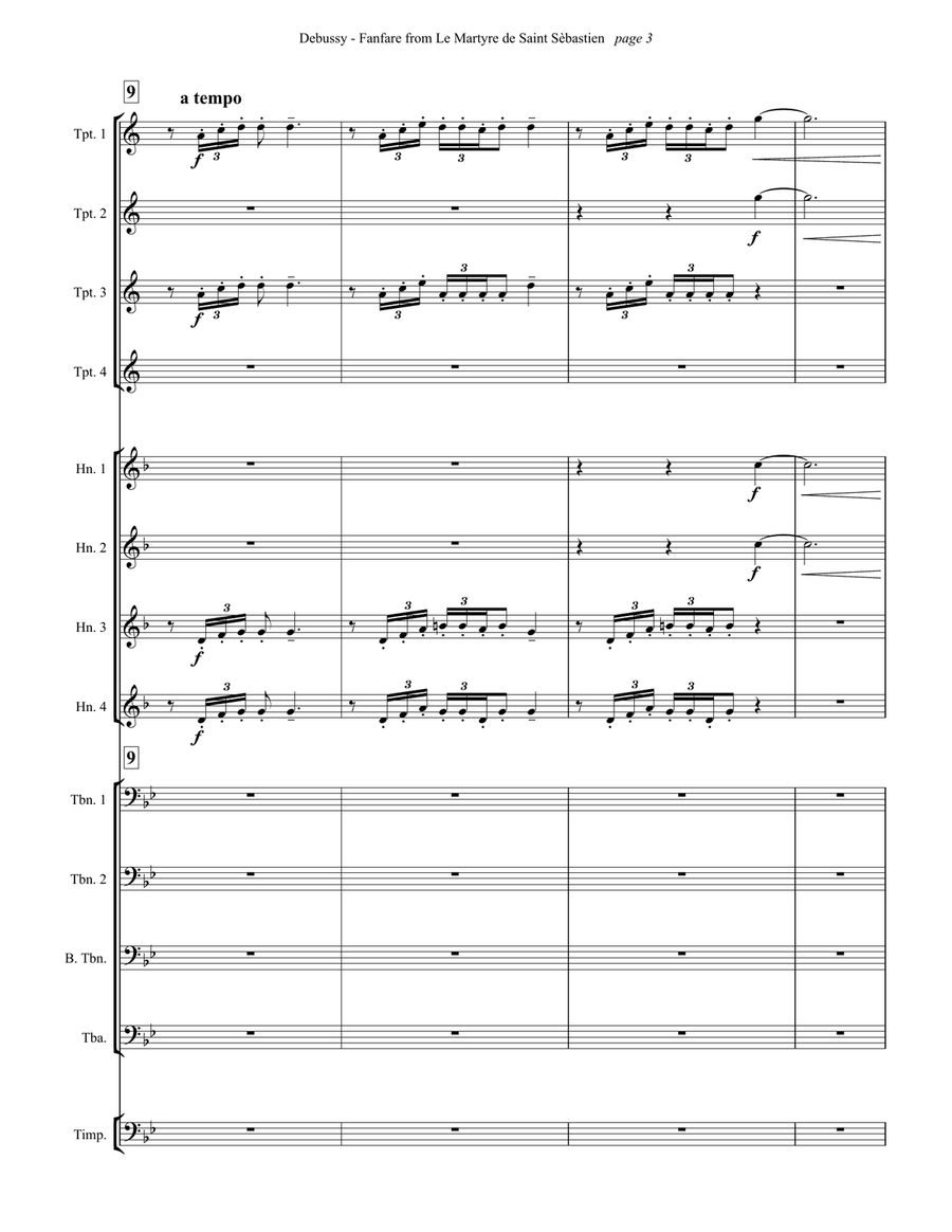 Fanfare from Le Martyre de Saint Sébastien for Brass Choir and Timpani Brass Ensemble scores gallery preview page 3