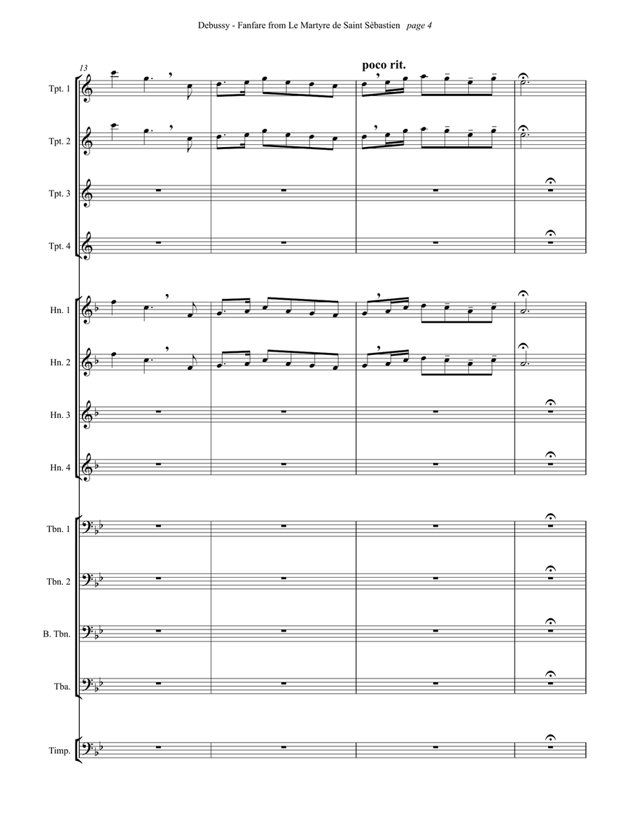 Fanfare from Le Martyre de Saint Sébastien for Brass Choir and Timpani Brass Ensemble scores gallery preview page 4