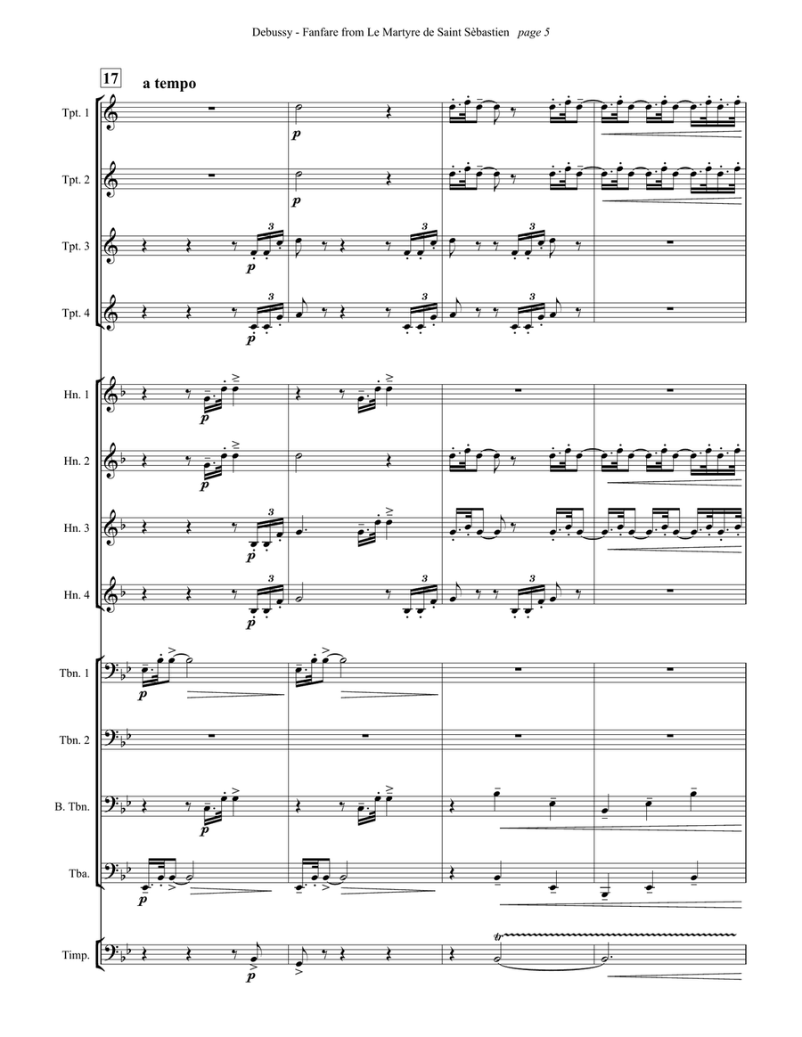 Fanfare from Le Martyre de Saint Sébastien for Brass Choir and Timpani Brass Ensemble scores gallery preview page 5