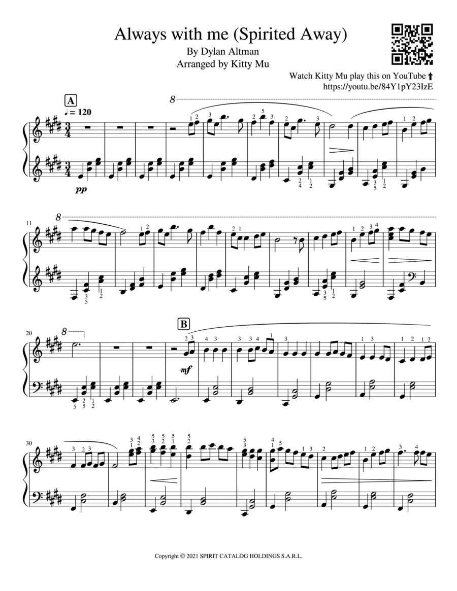 Always With Me (spirited Away) Piano Solo scores gallery preview page 1