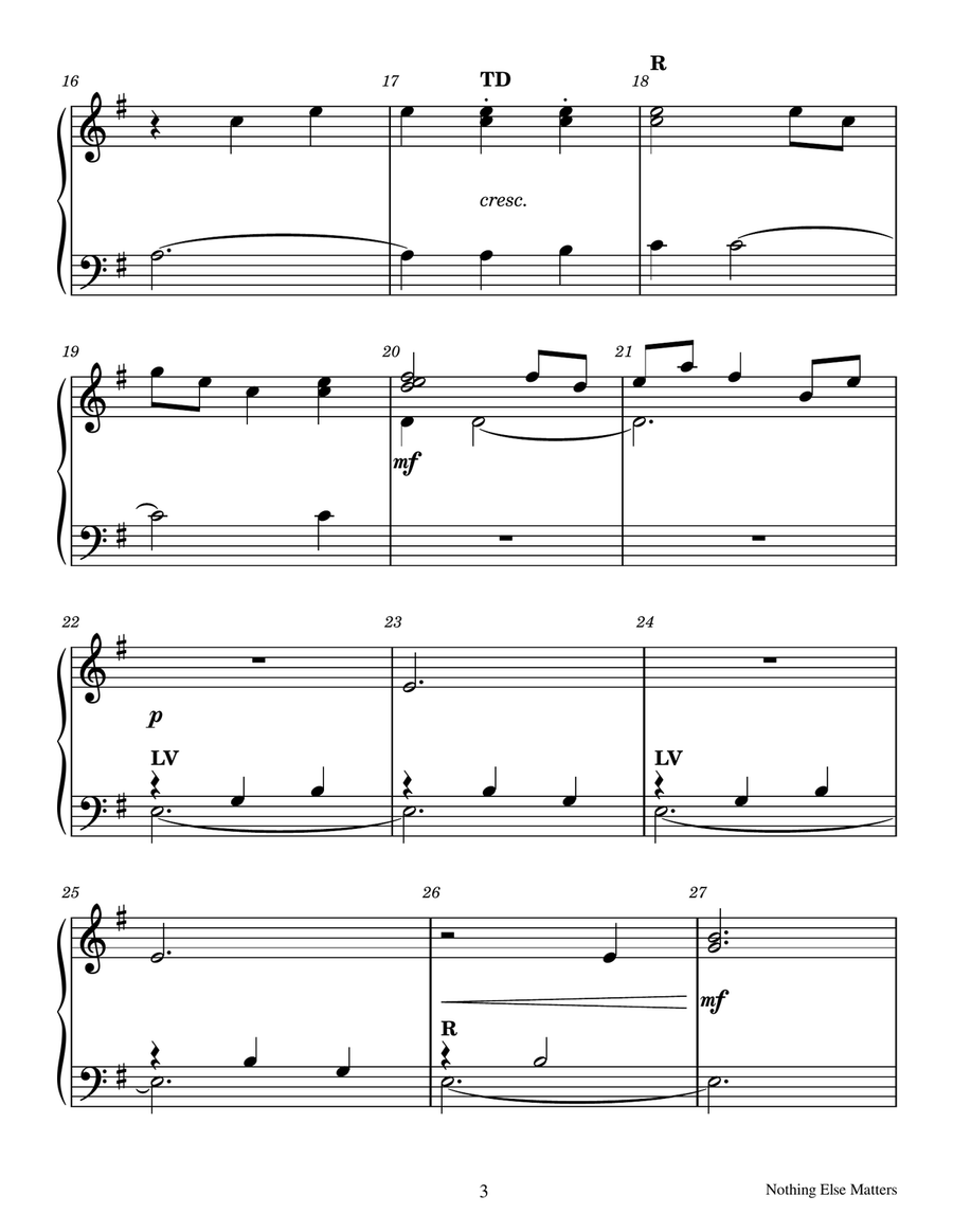 Nothing Else Matters - Score Only Handbell Choir scores gallery preview page 3