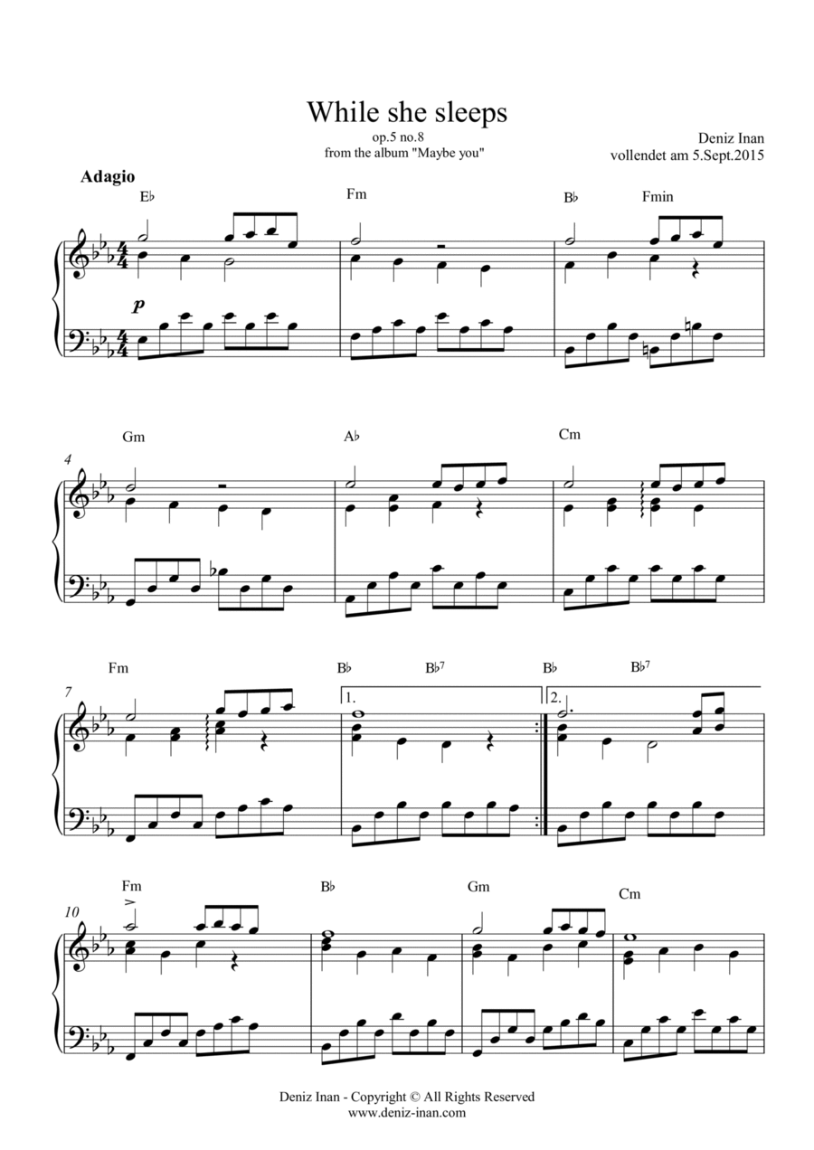 op.5 no.8 - While she sleeps (piano solo) Piano Solo scores gallery preview page 1