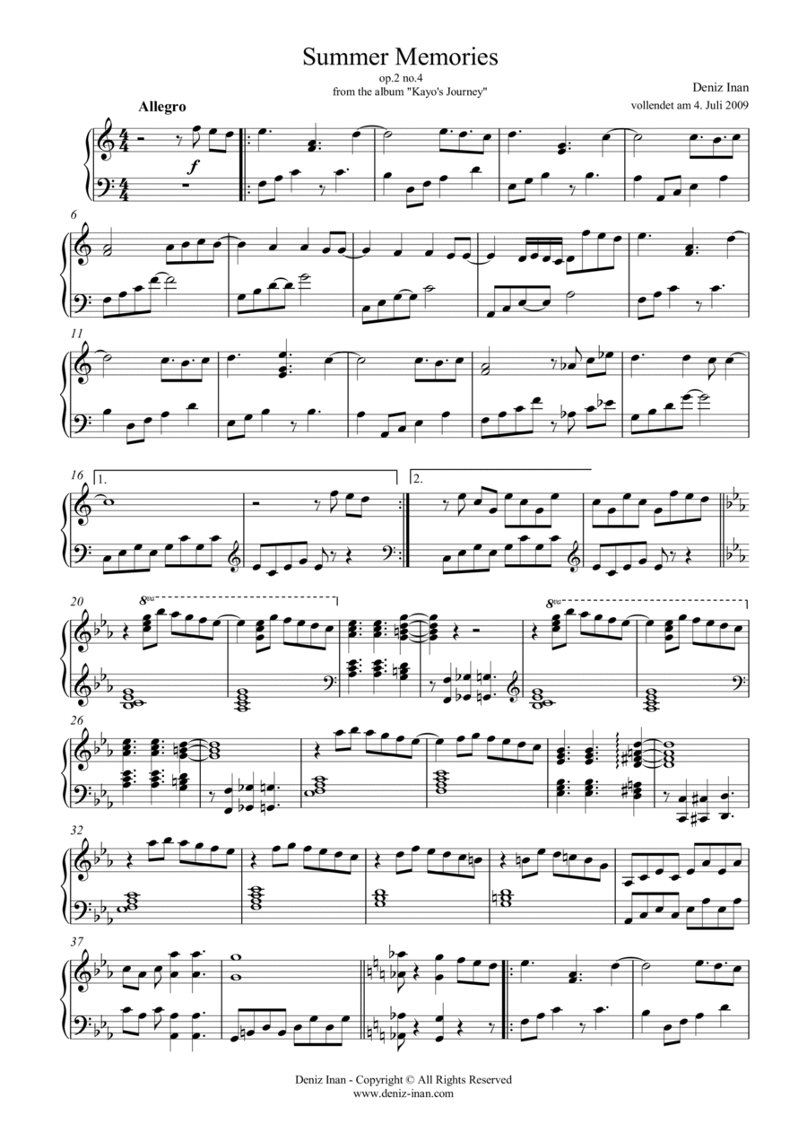 op.2 no.4 - Summer Memories Piano Solo scores gallery preview page 1
