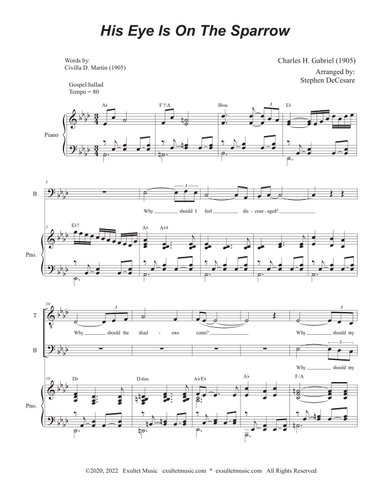 His Eye Is On The Sparrow (for 2-part choir - (TB) (Easy Choir Version)