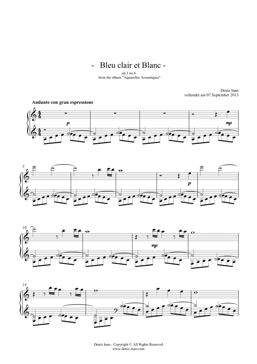 op3 no4 - Bleu clair et Blanc Piano Solo scores gallery preview page 1