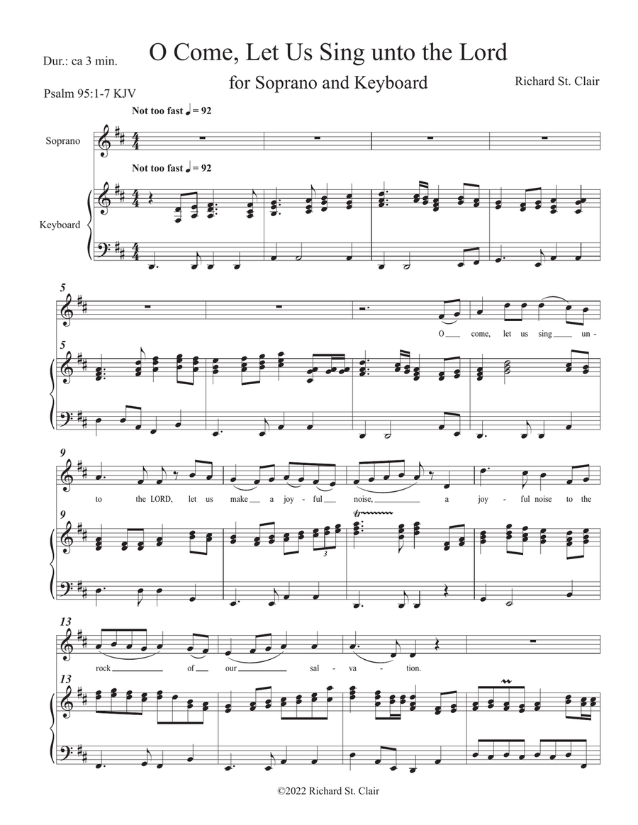 O COME, LET US SING UNTO THE LORD (Psalm 95:1-7) for Soprano and Keyboard Small Ensemble scores gallery preview page 3