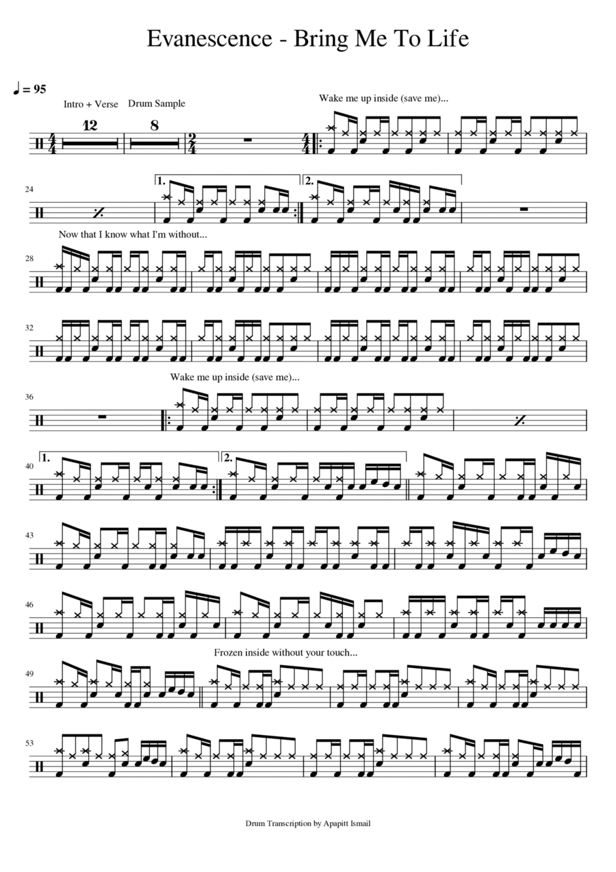 Evanescence_-_Bring_Me_To_Life ( Drum Part ) Drum Set scores gallery preview page 1
