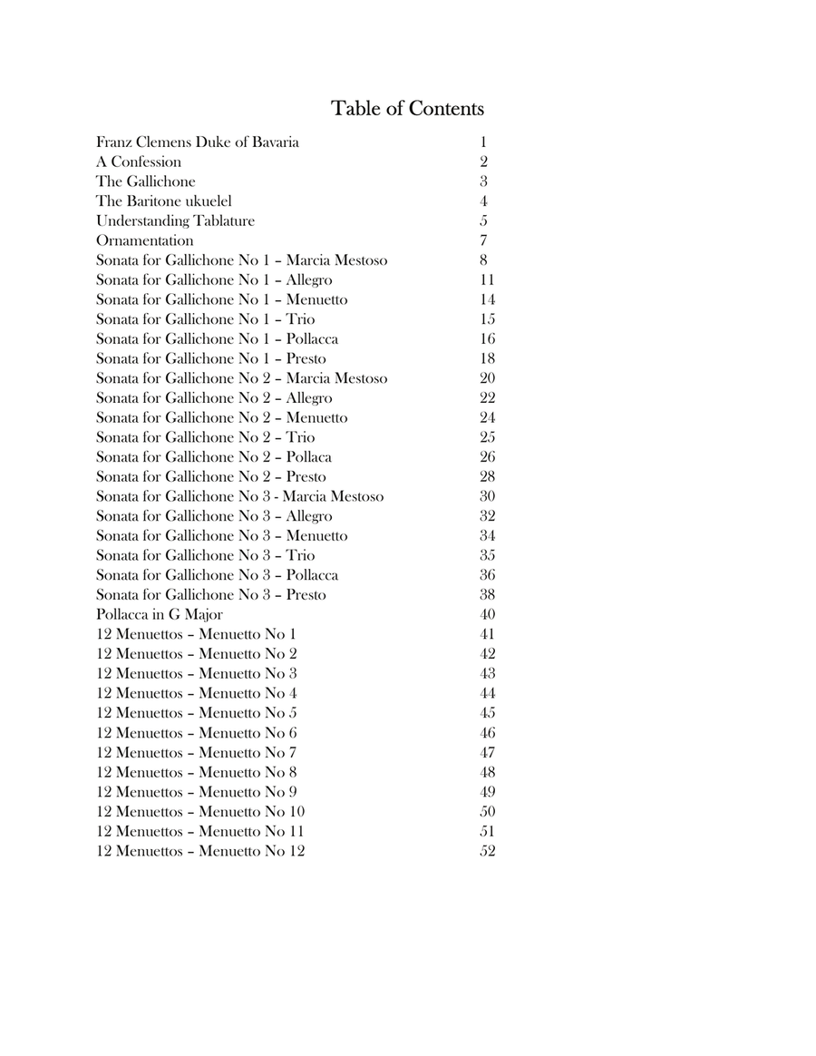 Franz Clemens Duke of Bavaria: 3 Gallichone Sonatas and 12 Menuettos Ukulele scores gallery preview page 2