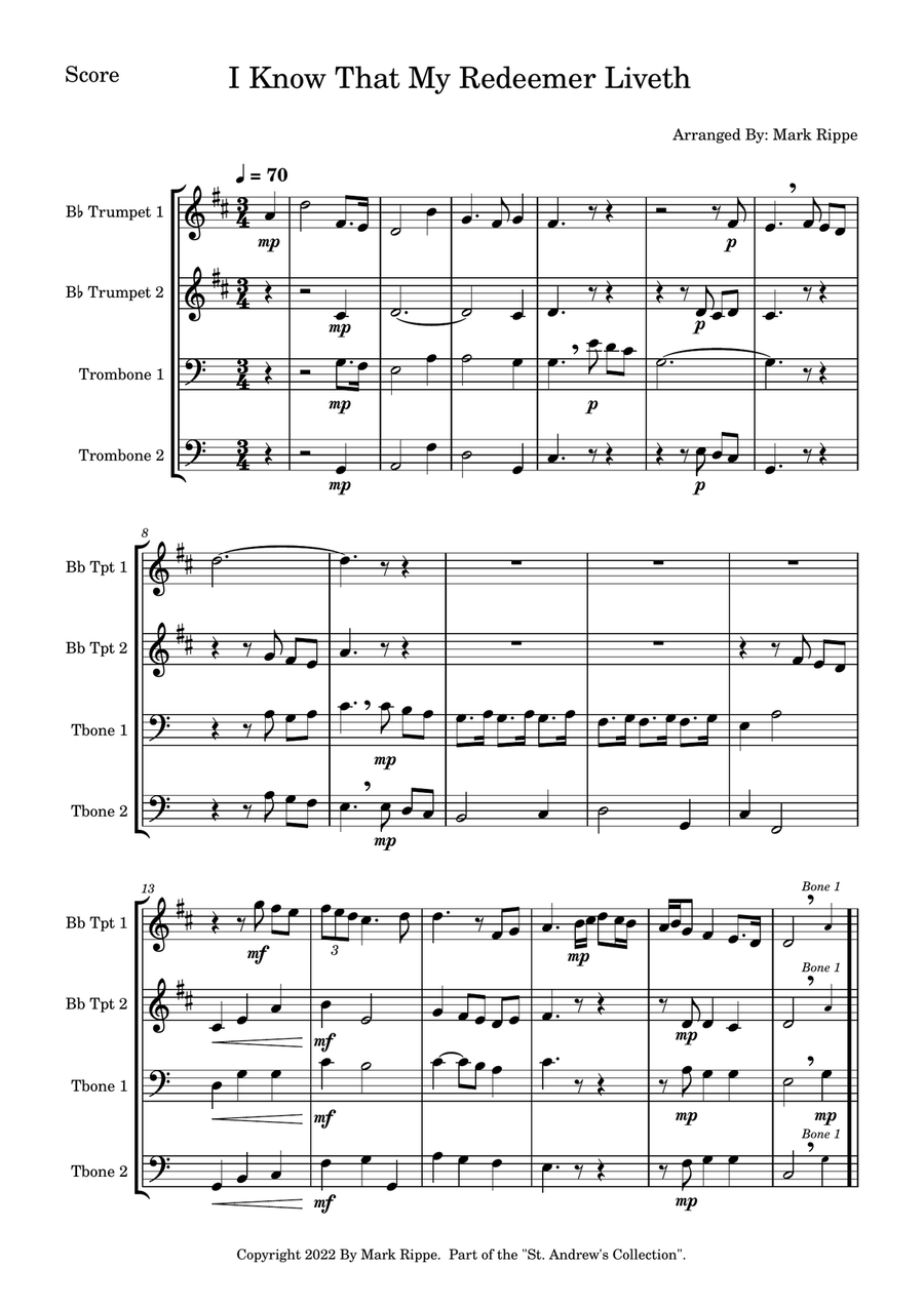 I Know That My Redeemer Liveth (StA BQ00101) Brass Ensemble scores gallery preview page 2