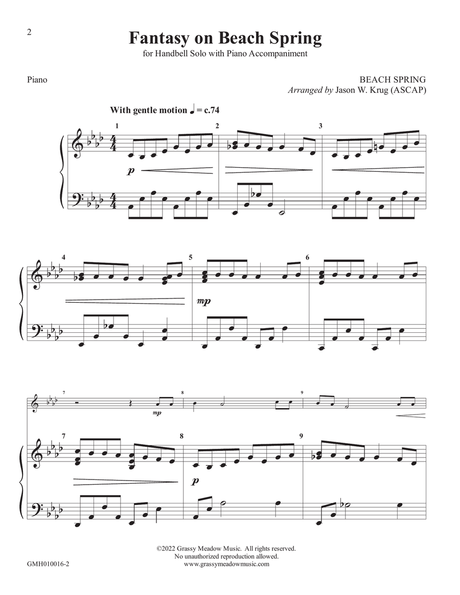 Fantasy on Beach Spring (for handbell solo with piano accompaniment) Fantasy on Beach Spring (for handbell solo with piano accompaniment) Handbell Choir scores gallery preview page 2