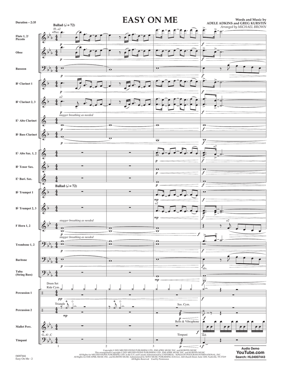 Easy on Me (arr. Michael Brown) - Conductor Score (Full Score) Concert Band scores gallery preview page 2