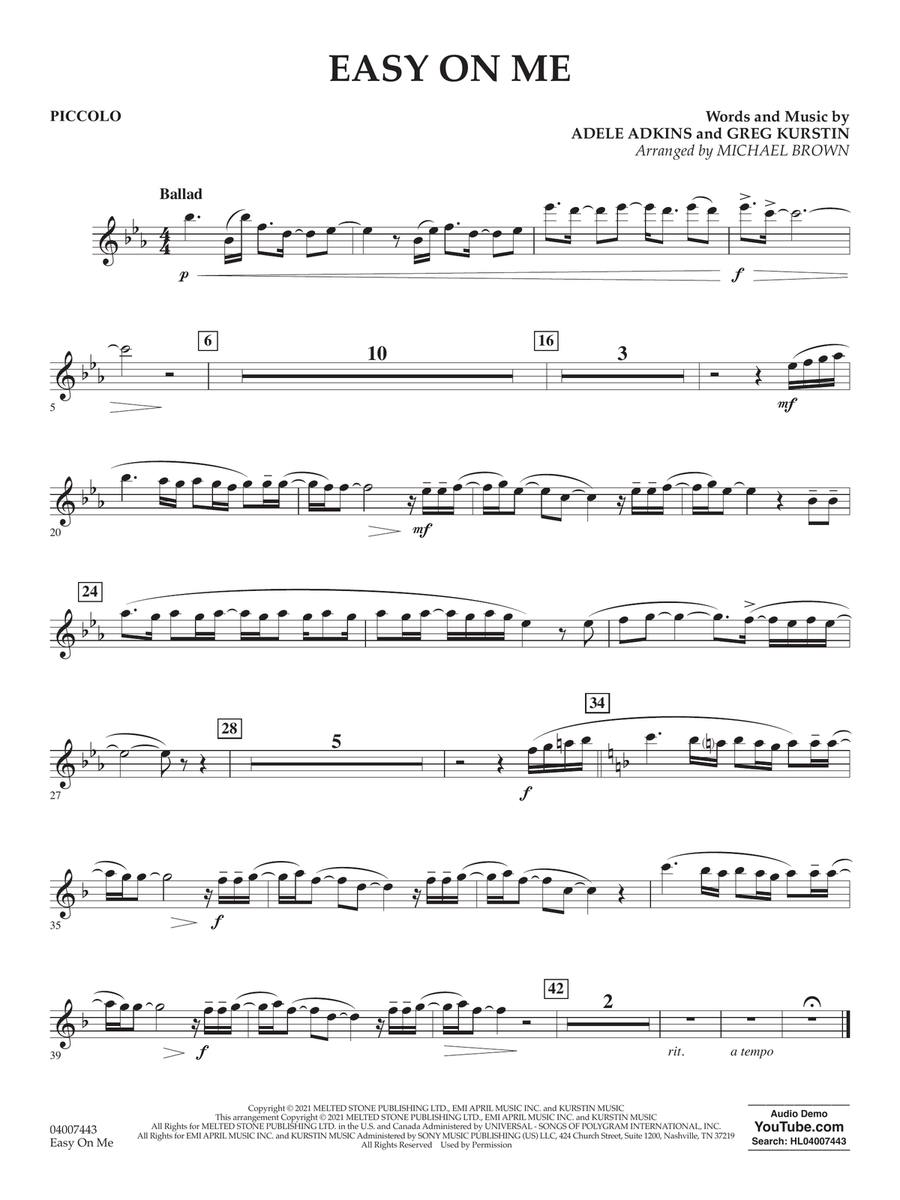 Easy on Me (arr. Michael Brown) - Piccolo Concert Band scores gallery preview page 1