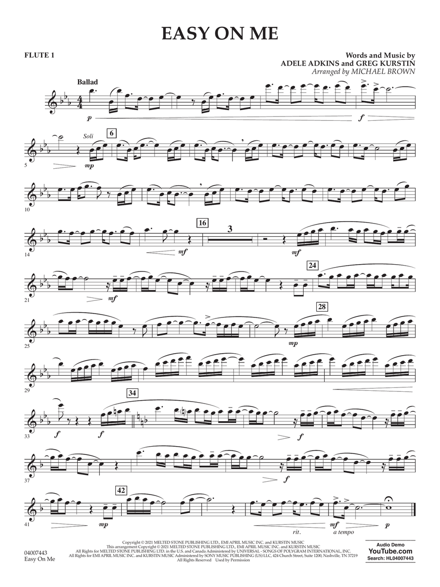 Easy on Me (arr. Michael Brown) - Flute 1 Concert Band scores gallery preview page 1