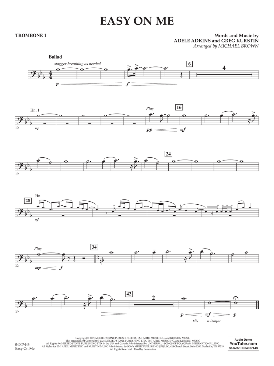 Easy on Me (arr. Michael Brown) - Trombone 1 Concert Band scores gallery preview page 1