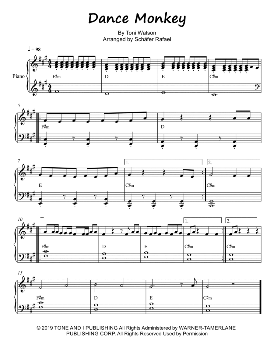 Dance Monkey Easy Piano scores gallery preview page 1