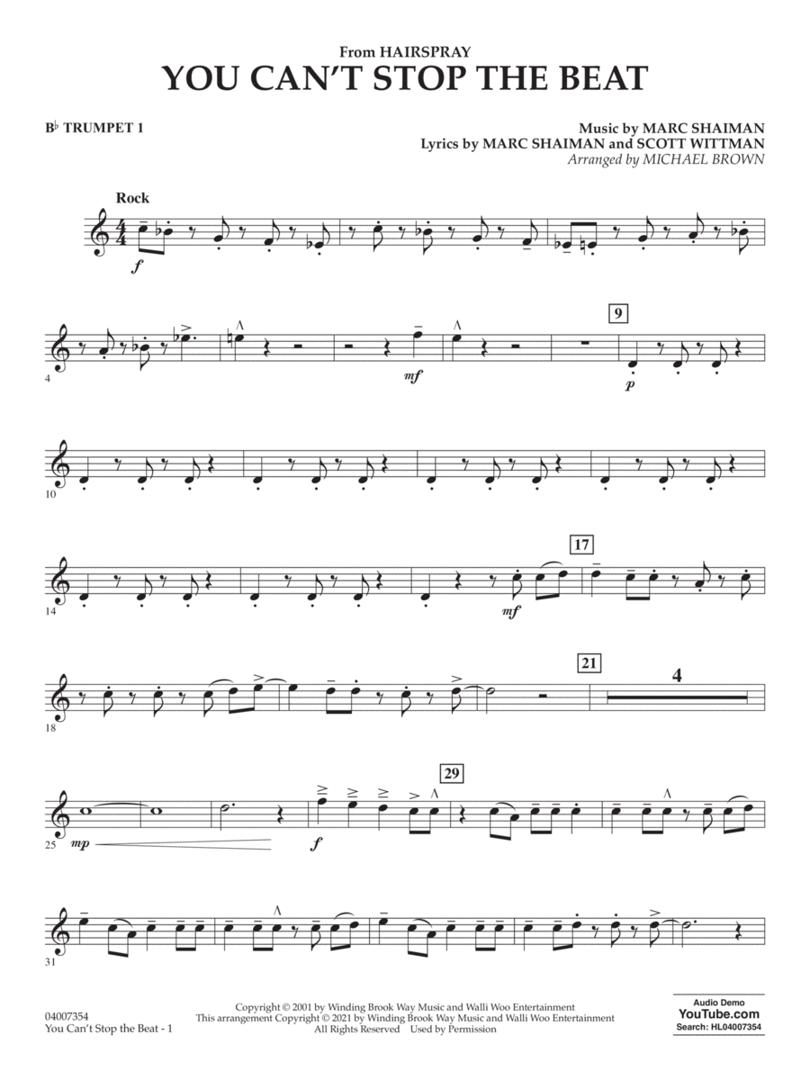 You Can't Stop the Beat (from Hairspray) (arr. Michael Brown) - Bb Trumpet 1 Concert Band scores gallery preview page 1