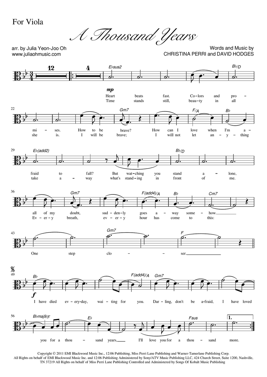 A Thousand Years Viola Solo scores gallery preview page 2