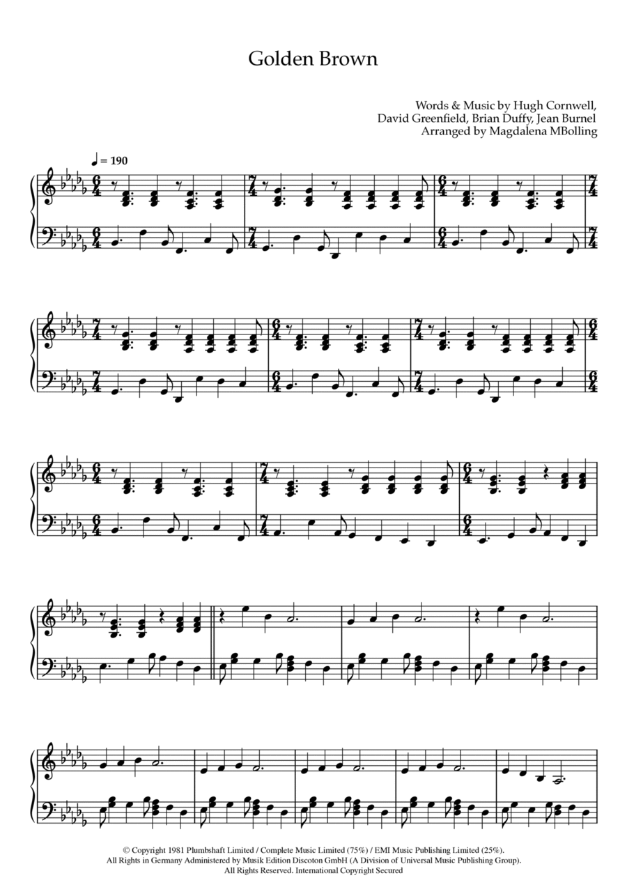 Golden Brown Piano Solo scores gallery preview page 1