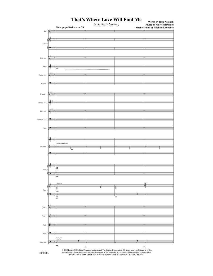 That's Where Love Will Find Me - Downloadable Orchestral Score and Parts Score scores gallery preview page 2