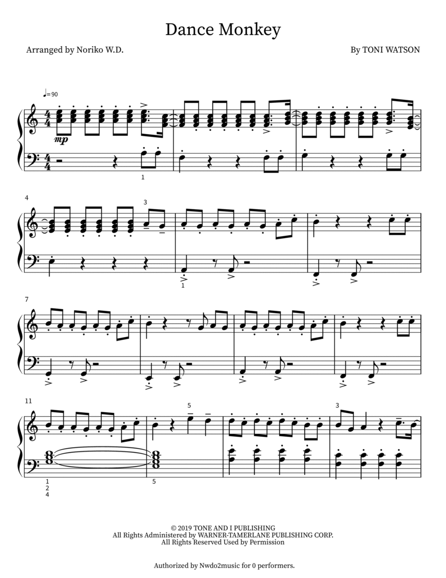 Dance Monkey Easy Piano scores gallery preview page 1