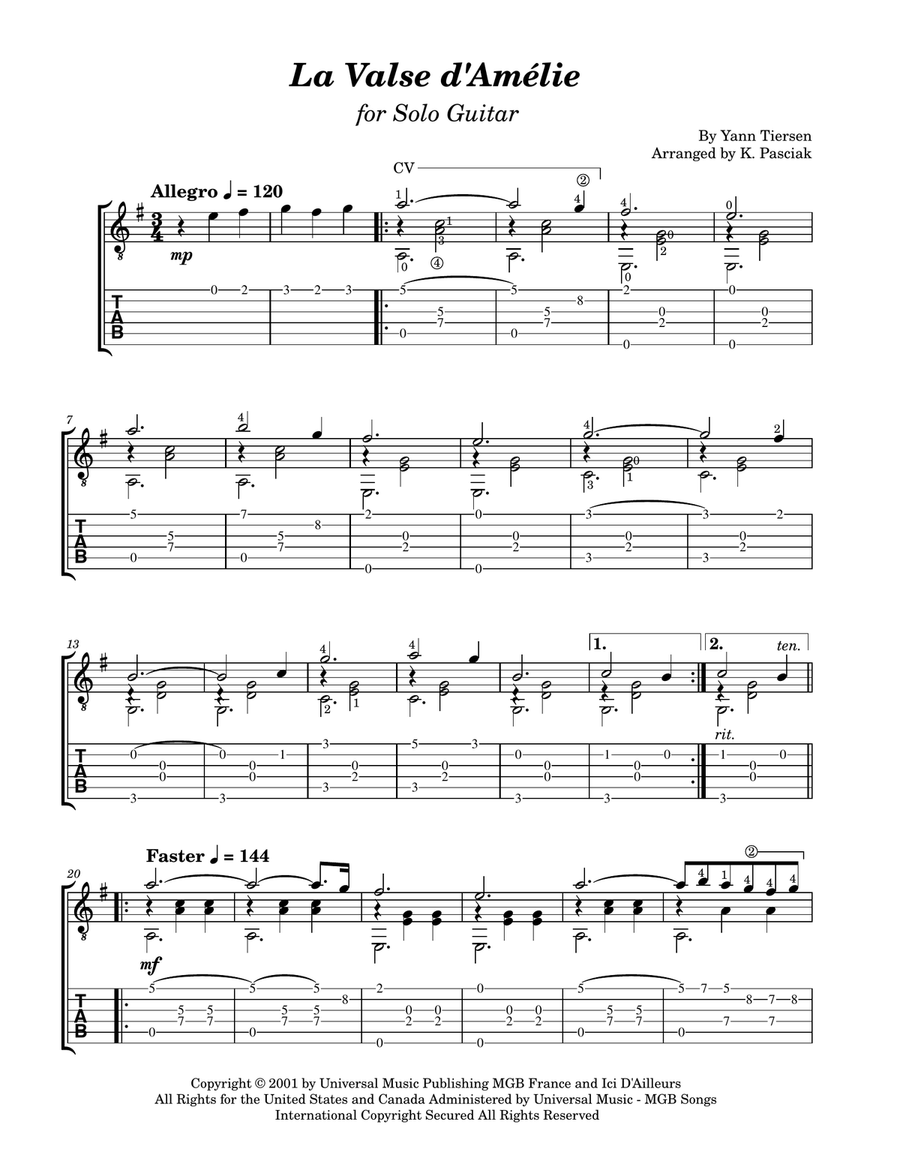 La Valse D'amelie La Valse D'amelie Acoustic Guitar scores gallery preview page 2