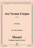 Mozart-Ave Verum Corpus,K.618,in D Major,for Violin and Piano mini preview