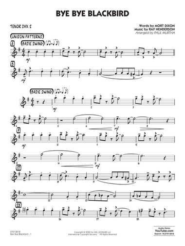 Bye Bye Blackbird (arr. Paul Murtha) - Tenor Sax 2
