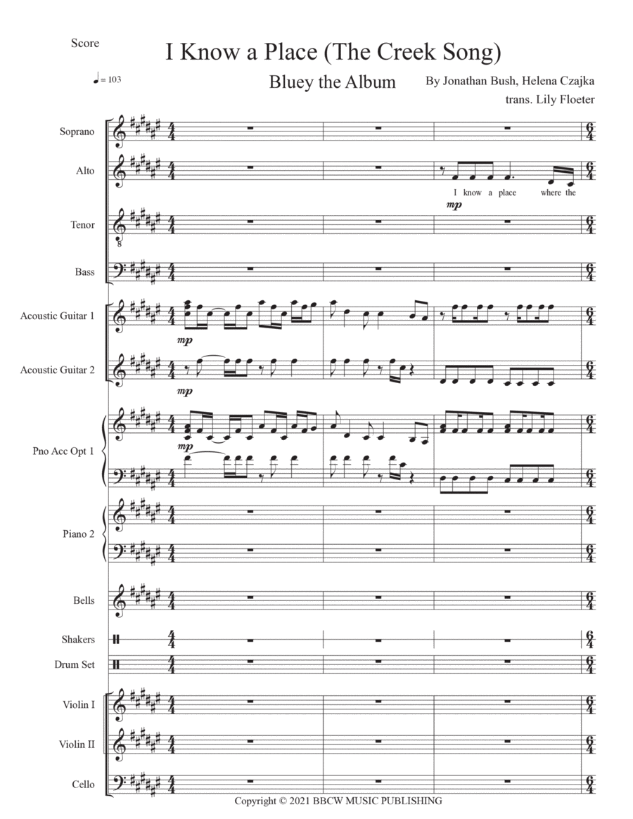 I Know A Place (the Creek Song) 4-Part scores gallery preview page 1