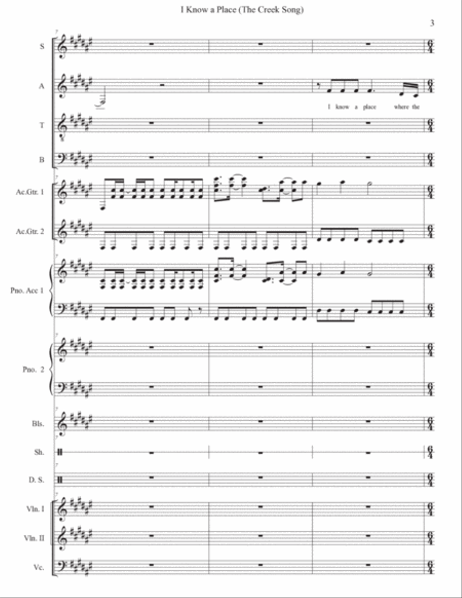 I Know A Place (the Creek Song) 4-Part scores gallery preview page 3