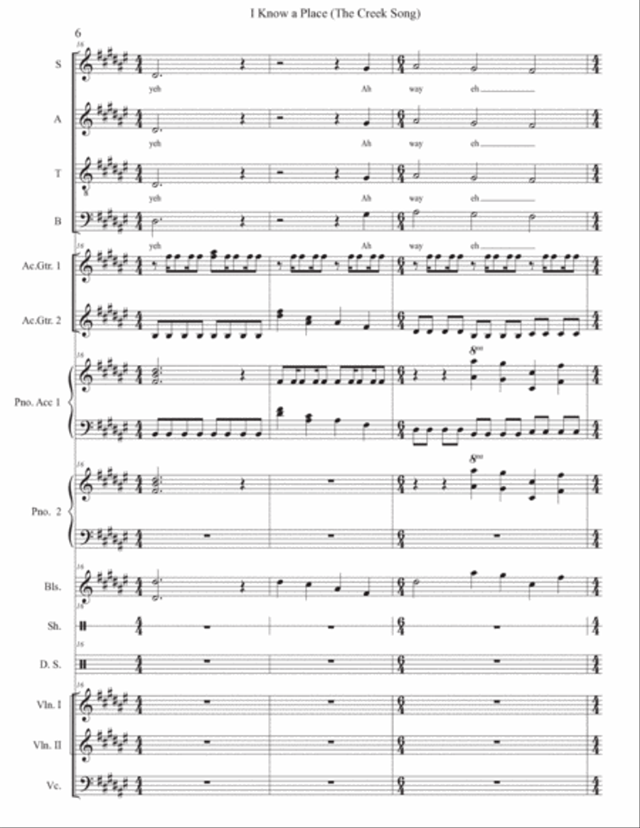 I Know A Place (the Creek Song) 4-Part scores gallery preview page 6