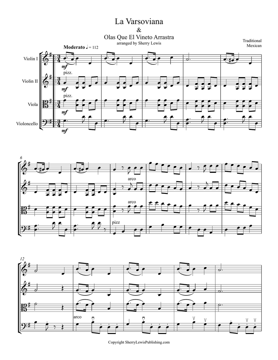 La Varsoviana & Olas Que el Viento Arrastra, Two Mexican Folk Songs for String Trio String Trio scores gallery preview page 3