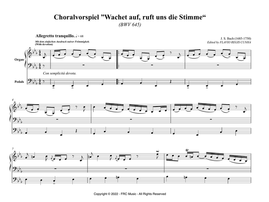 Wachet auf, ruft uns die Stimme - BWV 645 (for Organ) Organ Solo scores gallery preview page 3