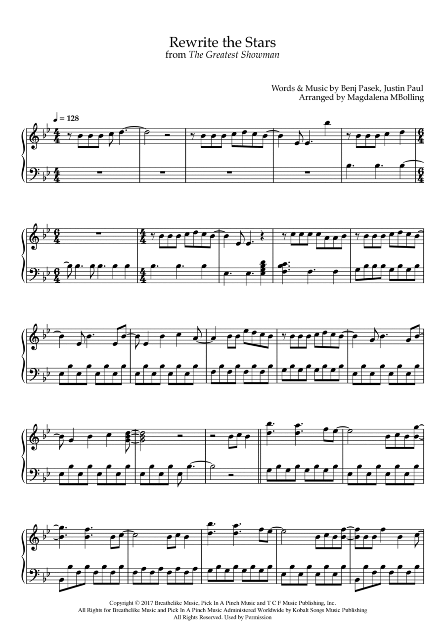 Rewrite The Stars Piano Solo scores gallery preview page 1