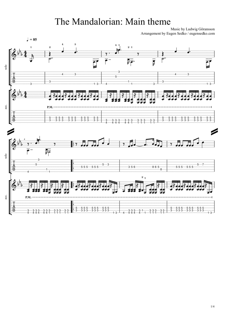 Theme From The Mandalorian Guitar Tablature scores gallery preview page 1