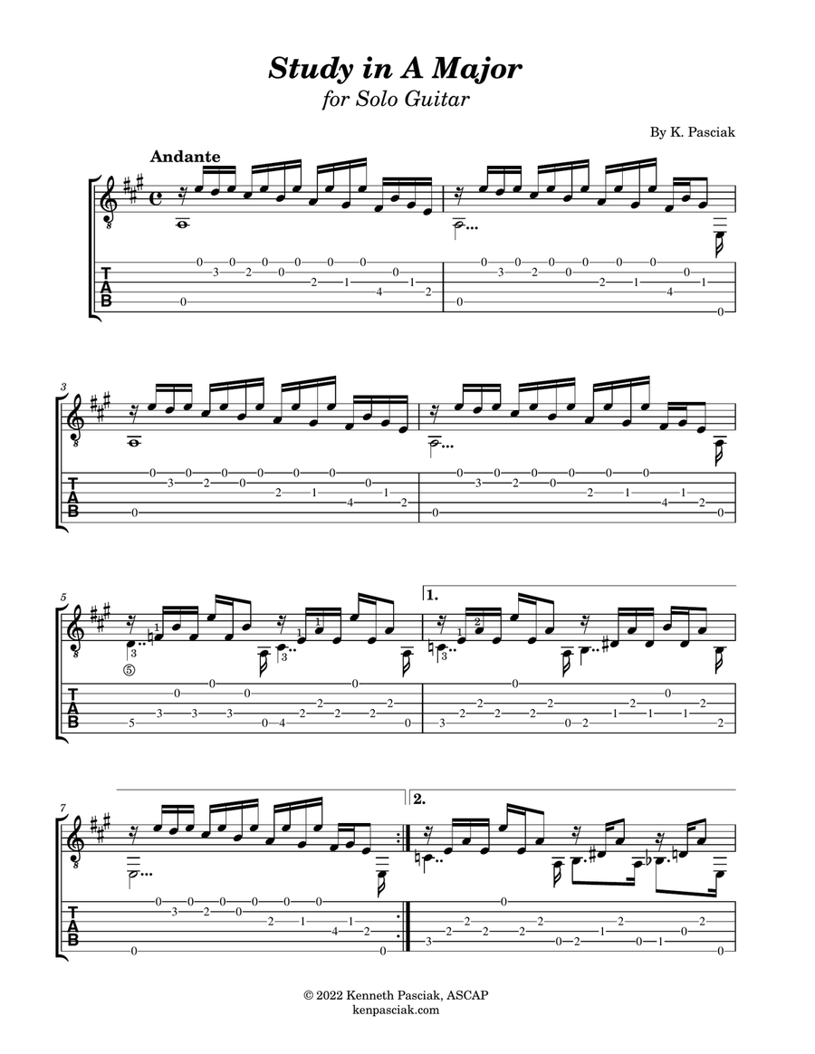 Study in A Major (for Solo Guitar) Acoustic Guitar scores gallery preview page 2