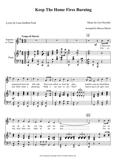 Keep the Home Fires Burning. Song with Piano Accompaniment