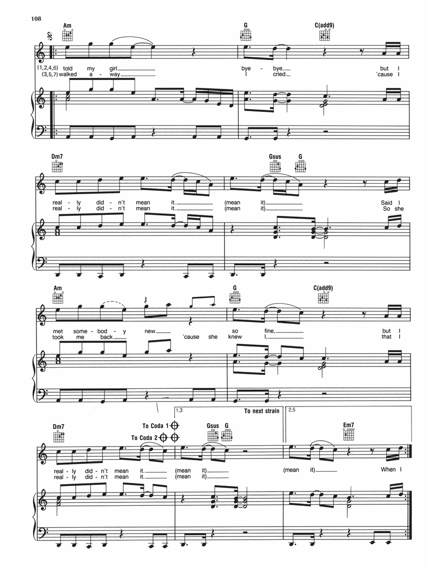 I Really Didn't Mean It Piano, Vocal, Guitar scores gallery preview page 2