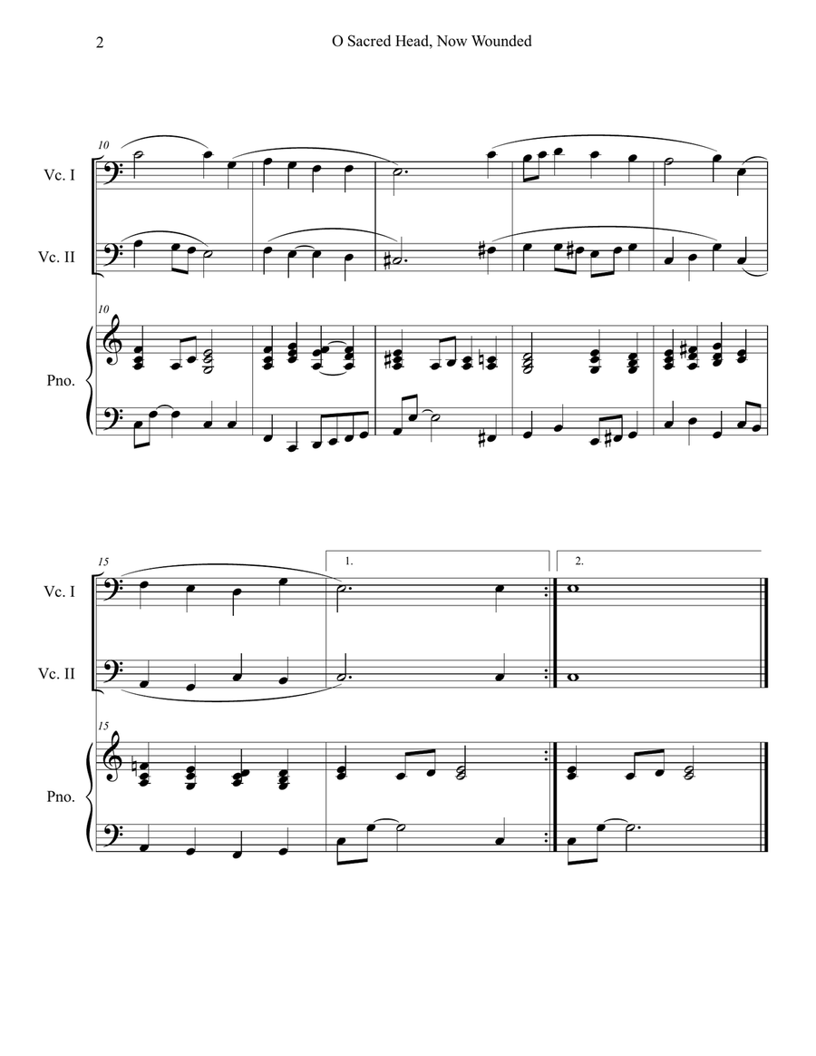 O Sacred Head, Now Wounded (Cello Duet with Piano Accompaniment) String Duet scores gallery preview page 2