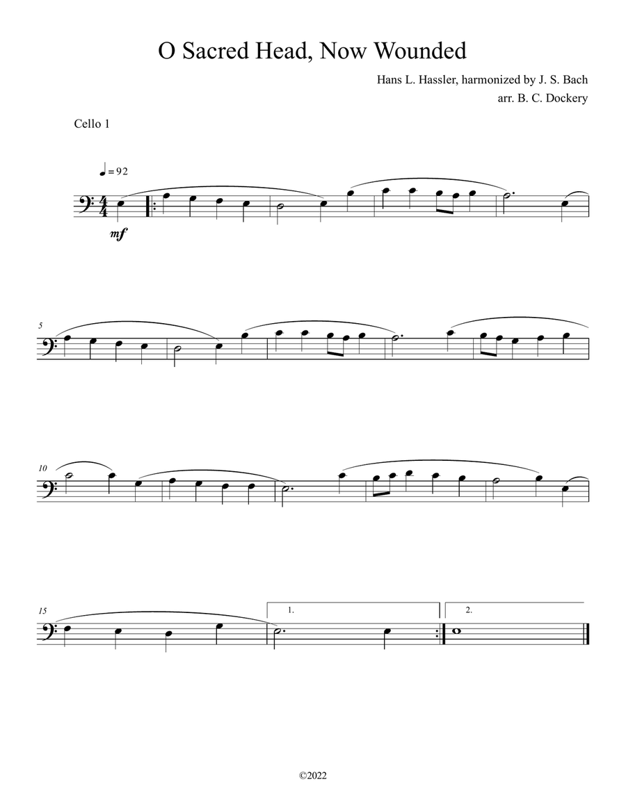 O Sacred Head, Now Wounded (Cello Duet with Piano Accompaniment) String Duet scores gallery preview page 3