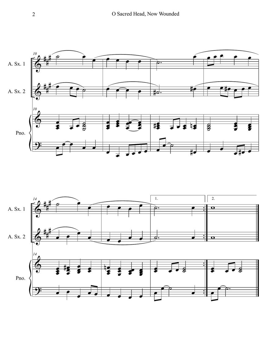 O Sacred Head, Now Wounded (Alto Sax Duet with Piano Accompaniment) Woodwind Duet scores gallery preview page 2
