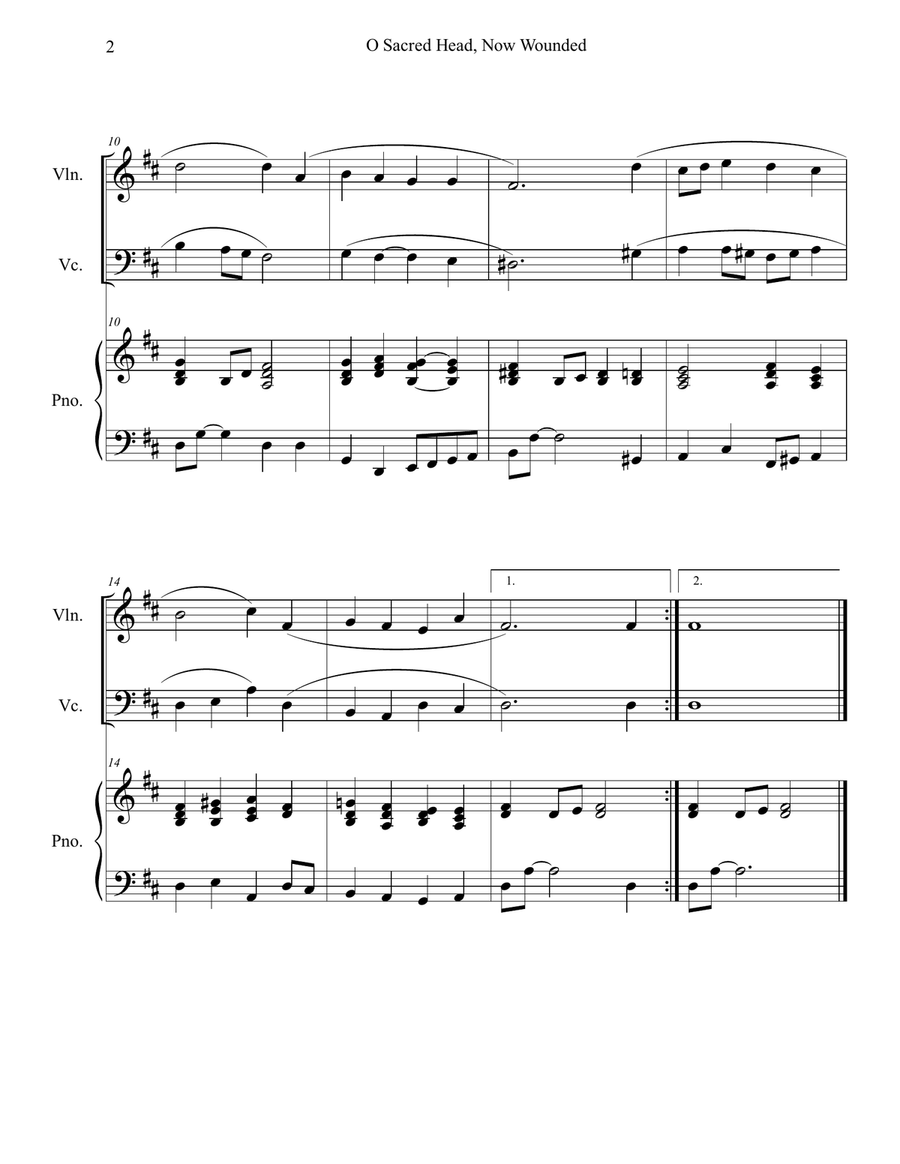 O Sacred Head, Now Wounded (Violin and Cello Duet with Piano Accompaniment) Piano Trio scores gallery preview page 2