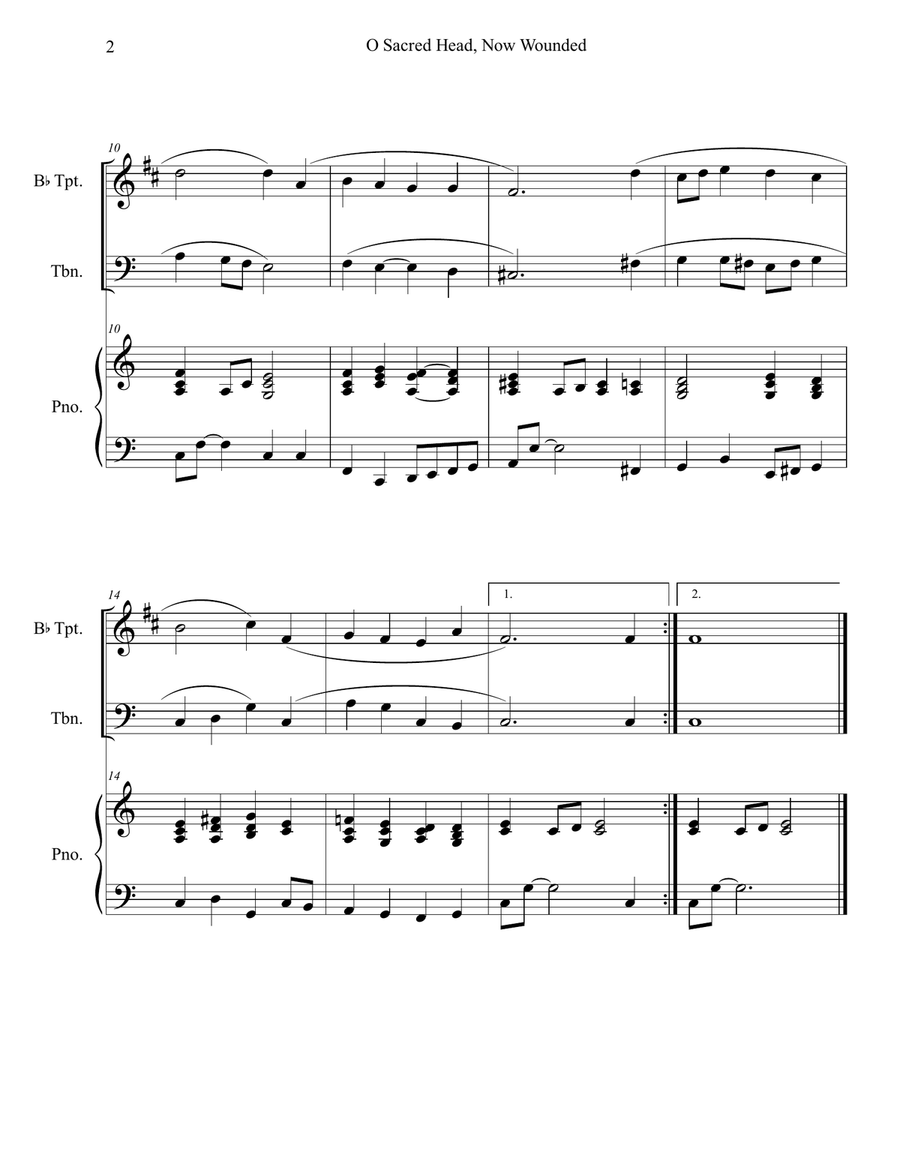 O Sacred Head, Now Wounded (Trumpet and Trombone Duet with Piano Accompaniment) Brass Duet scores gallery preview page 2