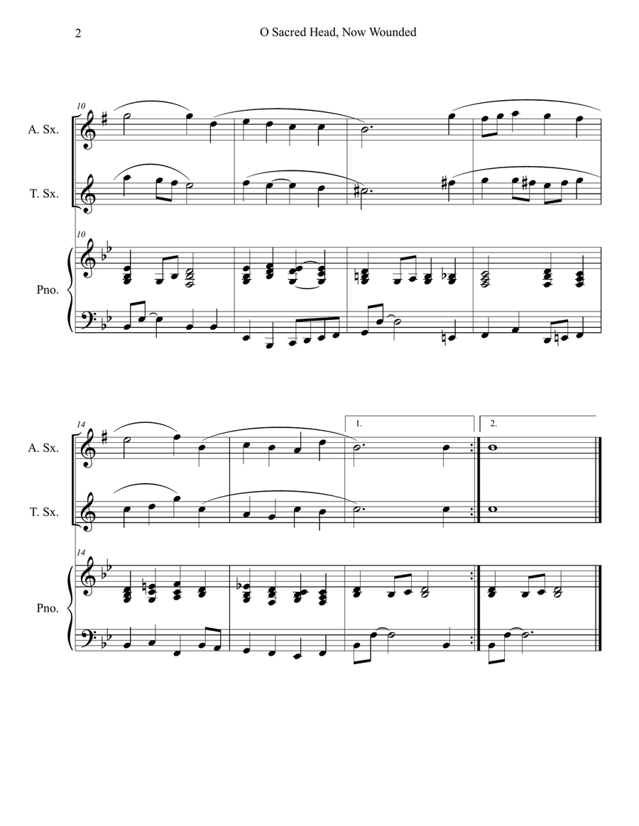 O Sacred Head, Now Wounded (Alto and Tenor Sax Duet with Piano Accompaniment) Woodwind Duet scores gallery preview page 2