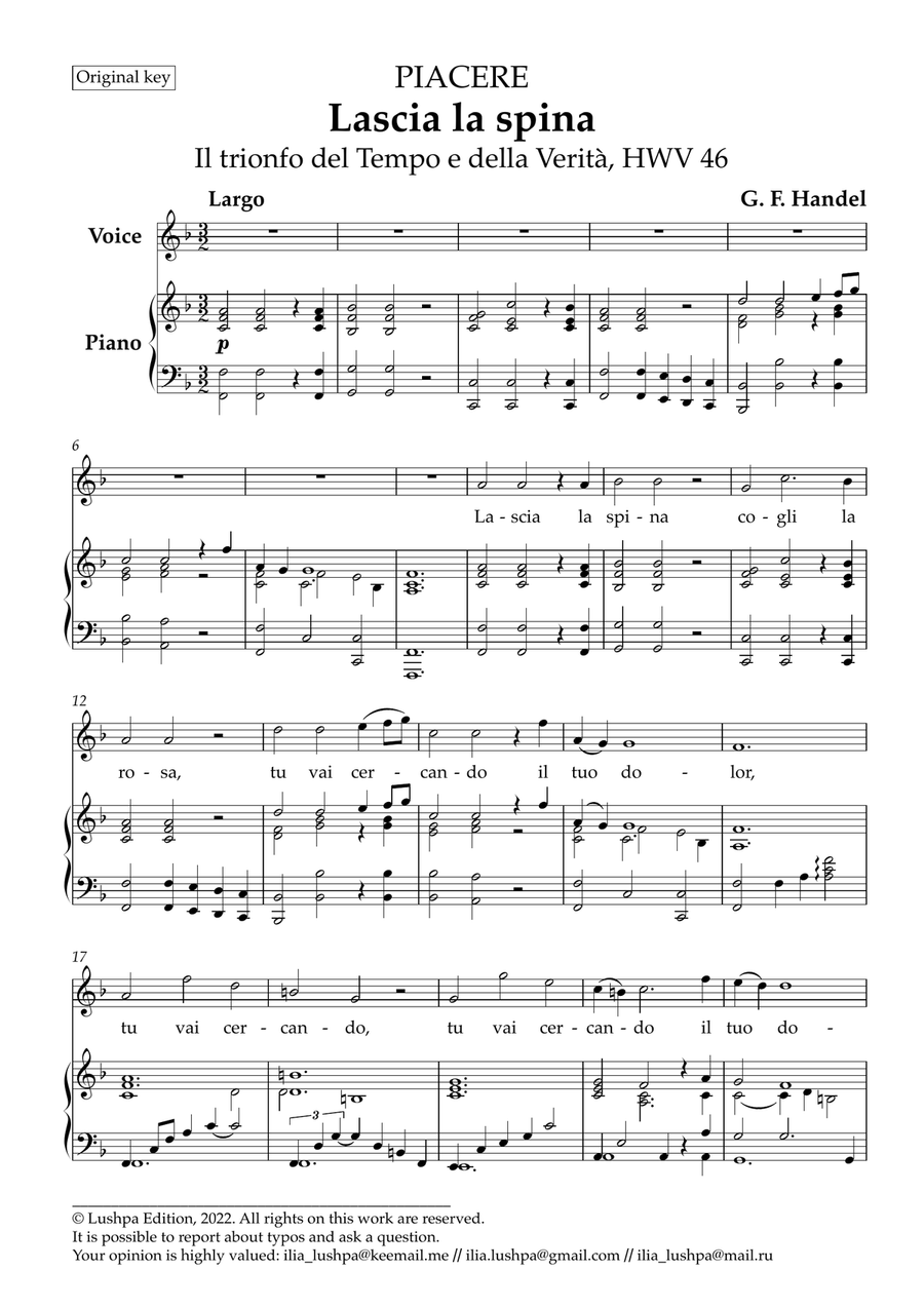 Lascia la spina Lascia la spina Piano, Vocal scores gallery preview page 3