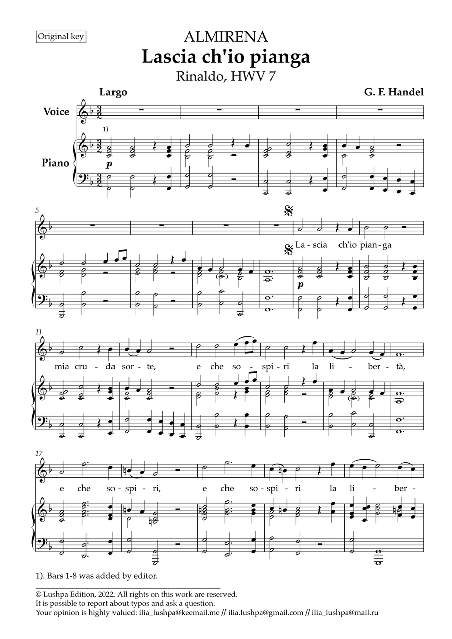 Lascia ch'io pianga Lascia ch'io pianga Piano, Vocal scores gallery preview page 3