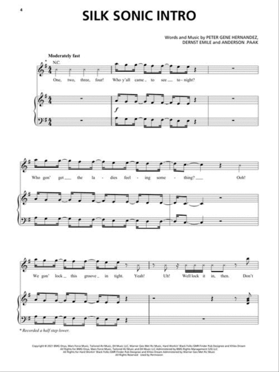 Silk Sonic – An Evening with Silk Sonic Piano, Vocal, Guitar scores gallery preview page 4
